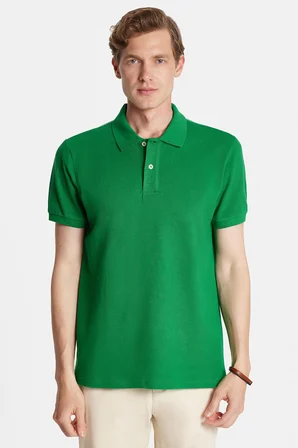 Erkek Slim Fit Dar Kesim %100 Pamuk Yeşil Polo Yaka Tişört