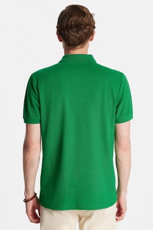 Erkek Slim Fit Dar Kesim %100 Pamuk Yeşil Polo Yaka Tişört