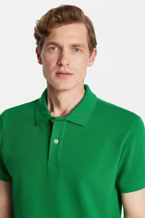 Erkek Slim Fit Dar Kesim %100 Pamuk Yeşil Polo Yaka Tişört