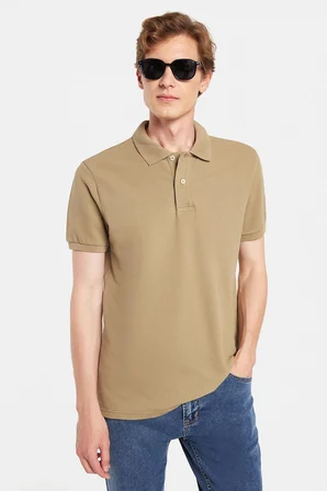 Erkek Slim Fit Dar Kesim %100 Pamuk Haki Polo Yaka Tişört