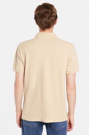 Erkek Slim Fit Dar Kesim %100 Pamuk Bej Polo Yaka Tişört