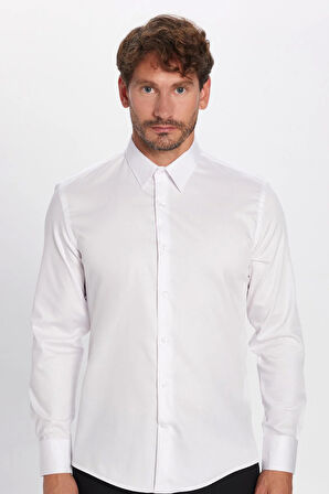 Erkek Slim Fit Non-Iron Pamuklu Doğa Dostu Ekoteks Belgeli Ütü Gerektirmez Beyaz Gömlek