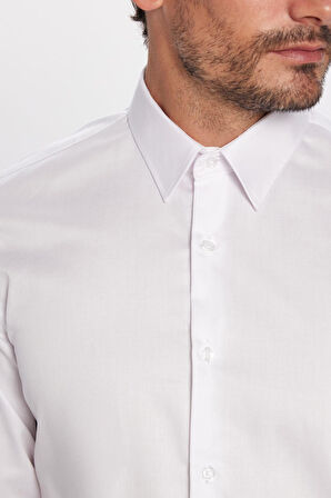 Erkek Slim Fit Non-Iron Pamuklu Doğa Dostu Ekoteks Belgeli Ütü Gerektirmez Beyaz Gömlek