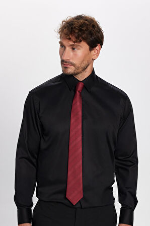 Regular Fit Siyah Non-Iron Pamuklu Doğa Dostu Ekoteks Belgeli Ütü Gerektirmez Gömlek