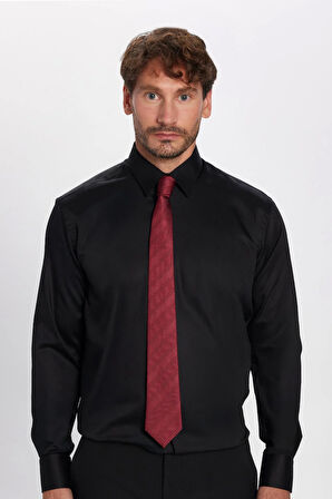 Regular Fit Siyah Non-Iron Pamuklu Doğa Dostu Ekoteks Belgeli Ütü Gerektirmez Gömlek