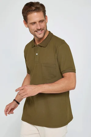 Erkek Regular Fit Klasik Kesim %100 Pamuk Düz Pike Haki Polo Yaka Tişört