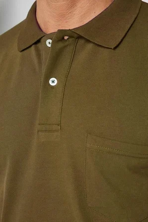 Erkek Regular Fit Klasik Kesim %100 Pamuk Düz Pike Haki Polo Yaka Tişört