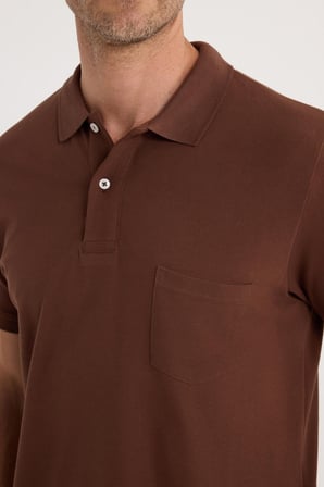 Erkek Regular Fit Klasik Kesim %100 Pamuk Düz Pike Koyu Kahverengi Polo Yaka Tişört