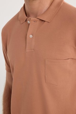 Erkek Regular Fit Klasik Kesim %100 Pamuk Düz Pike Kahverengi Polo Yaka Tişört