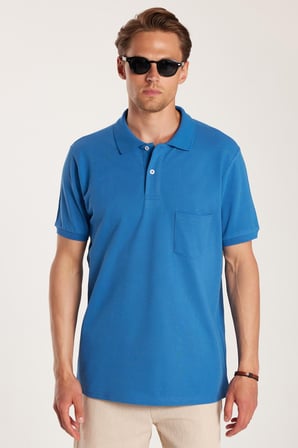 Erkek Regular Fit Klasik Kesim %100 Pamuk Düz Pike İndigo Polo Yaka Tişört