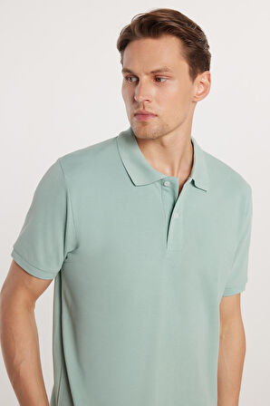 Erkek Regular Fit Klasik Kesim %100 Pamuk Düz Pike Mint Polo Yaka Tişört