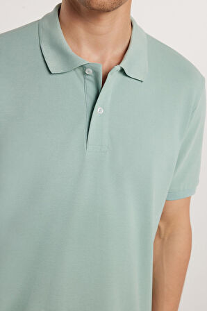 Erkek Regular Fit Klasik Kesim %100 Pamuk Düz Pike Mint Polo Yaka Tişört