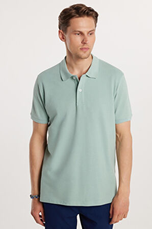 Erkek Regular Fit Klasik Kesim %100 Pamuk Düz Pike Mint Polo Yaka Tişört