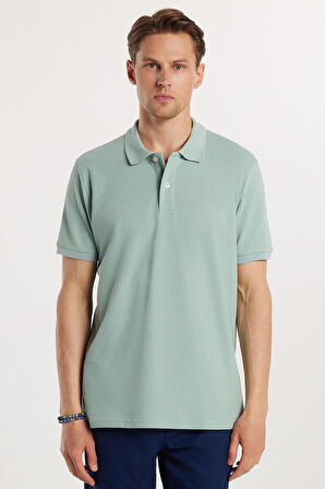 Erkek Regular Fit Klasik Kesim %100 Pamuk Düz Pike Mint Polo Yaka Tişört