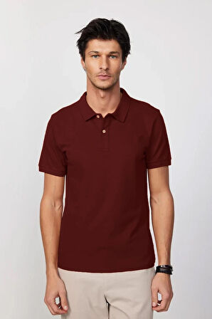 Erkek Regular Fit Klasik Kesim %100 Pamuk Düz Pike Bordo Polo Yaka Tişört