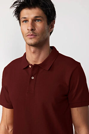 Erkek Regular Fit Klasik Kesim %100 Pamuk Düz Pike Bordo Polo Yaka Tişört