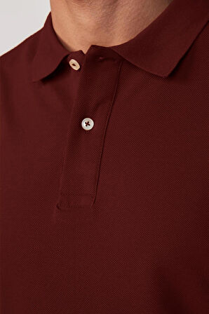 Erkek Regular Fit Klasik Kesim %100 Pamuk Düz Pike Bordo Polo Yaka Tişört