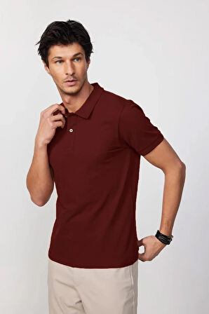 Erkek Regular Fit Klasik Kesim %100 Pamuk Düz Pike Bordo Polo Yaka Tişört