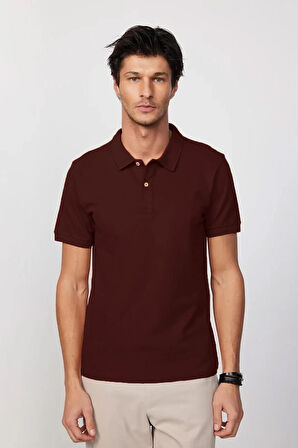 Erkek Regular Fit Klasik Kesim %100 Pamuk Düz Pike Bordo Polo Yaka Tişört