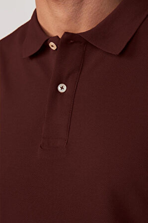 Erkek Regular Fit Klasik Kesim %100 Pamuk Düz Pike Bordo Polo Yaka Tişört