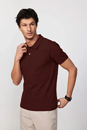 Erkek Regular Fit Klasik Kesim %100 Pamuk Düz Pike Bordo Polo Yaka Tişört