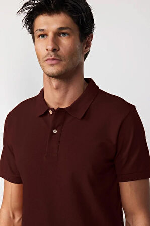 Erkek Regular Fit Klasik Kesim %100 Pamuk Düz Pike Bordo Polo Yaka Tişört