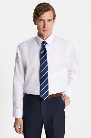 Slim Fit Beyaz Non-Iron %100 Pamuk Doğa Dostu Ekoteks Belgeli Ütü Gerektirmez Gömlek