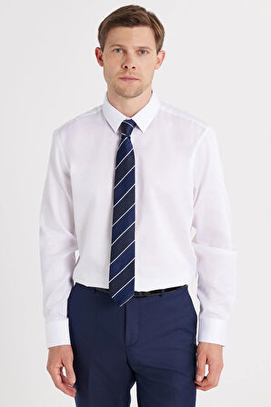 Slim Fit Beyaz Non-Iron %100 Pamuk Doğa Dostu Ekoteks Belgeli Ütü Gerektirmez Gömlek