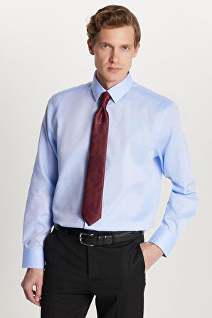 Slim Fit Mavi Non-Iron %100 Pamuk Doğa Dostu Ekoteks Belgeli Ütü Gerektirmez Gömlek