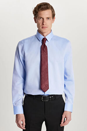 Slim Fit Mavi Non-Iron %100 Pamuk Doğa Dostu Ekoteks Belgeli Ütü Gerektirmez Gömlek