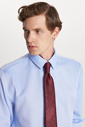 Slim Fit Mavi Non-Iron %100 Pamuk Doğa Dostu Ekoteks Belgeli Ütü Gerektirmez Gömlek