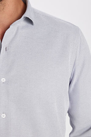 Erkek Regular Fit Klasik Kesim Pamuklu Kolay Ütü Armürlü Gri Gömlek