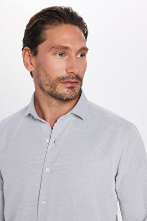 Erkek Regular Fit Klasik Kesim Pamuklu Kolay Ütü Armürlü Gri Gömlek