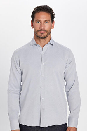 Erkek Regular Fit Klasik Kesim Pamuklu Kolay Ütü Armürlü Gri Gömlek