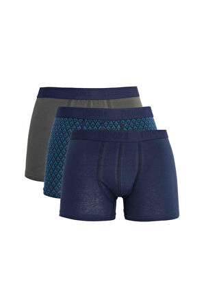 Erkek 3'lü Pamuk Likralı Esnek Kumaş Boxer