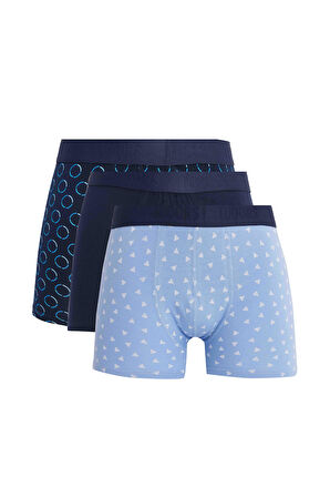 Erkek 3'lü Pamuk Likralı Esnek Kumaş Boxer