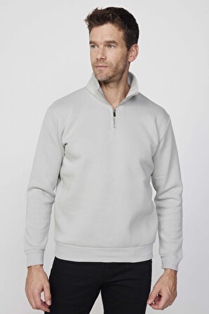 Pamuklu Dik Yaka Fermuarlı Unisex Sweatshirt