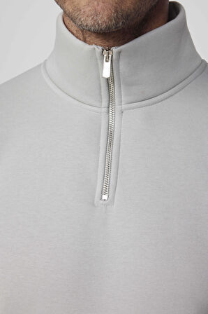 Pamuklu Dik Yaka Fermuarlı Unisex Sweatshirt