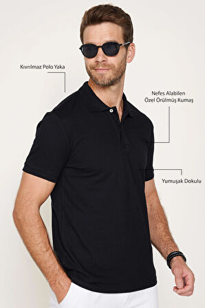 Erkek Slim Fit Dar Kesim Pamuklu Yumuşak Dokulu Serin Tutan Kumaş Düz Pike Polo Yaka Tişört
