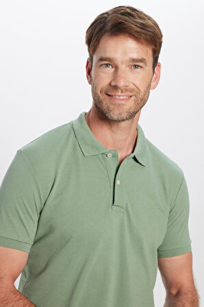 Erkek Slim Fit Dar Kesim Pamuklu Yumuşak Dokulu Serin Tutan Kumaş Düz Pike Haki Polo Yaka Tişört