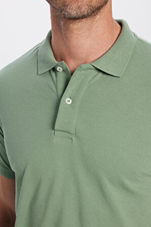 Erkek Slim Fit Dar Kesim Pamuklu Yumuşak Dokulu Serin Tutan Kumaş Düz Pike Haki Polo Yaka Tişört