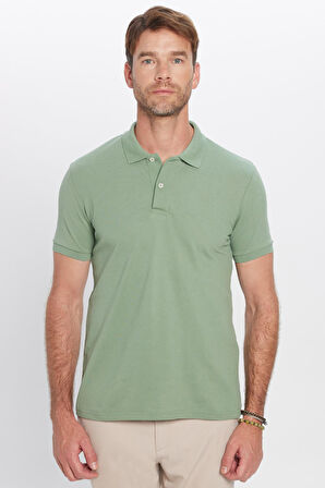 Erkek Slim Fit Dar Kesim Pamuklu Yumuşak Dokulu Serin Tutan Kumaş Düz Pike Haki Polo Yaka Tişört