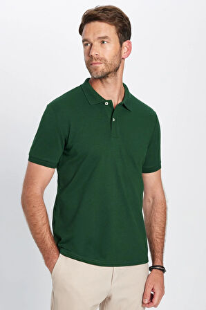 Erkek Slim Fit Dar Kesim Pamuklu Yumuşak Dokulu Serin Tutan Kumaş Düz Pike Haki Polo Yaka Tişört