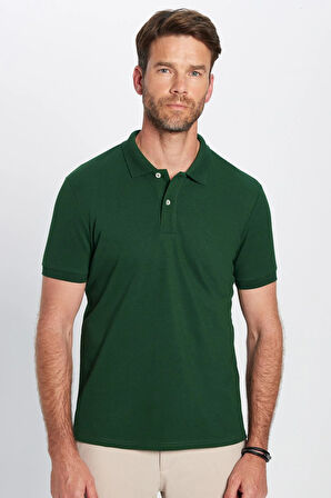 Erkek Slim Fit Dar Kesim Pamuklu Yumuşak Dokulu Serin Tutan Kumaş Düz Pike Haki Polo Yaka Tişört