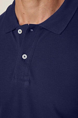 Erkek Slim Fit Dar Kesim Pamuklu Yumuşak Dokulu Serin Tutan Kumaş Düz Pike Lacivert Polo Yaka Tişört