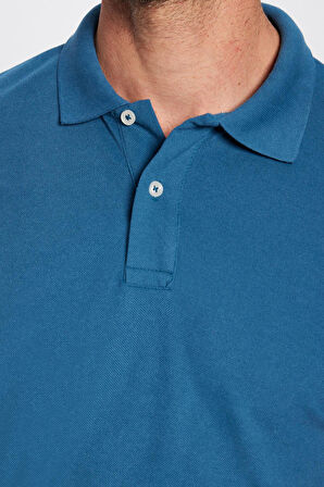 Erkek Slim Fit Dar Kesim Pamuklu Yumuşak Dokulu Serin Tutan Kumaş Düz Pike Petrol Polo Yaka Tişört