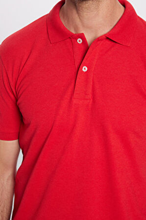 Erkek Slim Fit Dar Kesim Pamuklu Yumuşak Dokulu Serin Tutan Kumaş Düz Pike Kırmızı Polo Yaka Tişört