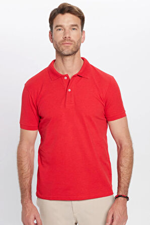 Erkek Slim Fit Dar Kesim Pamuklu Yumuşak Dokulu Serin Tutan Kumaş Düz Pike Kırmızı Polo Yaka Tişört