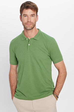 Erkek Slim Fit Dar Kesim Pamuklu Yumuşak Dokulu Serin Tutan Kumaş Düz Pike Yeşil Polo Yaka Tişört