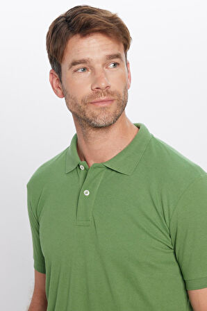 Erkek Slim Fit Dar Kesim Pamuklu Yumuşak Dokulu Serin Tutan Kumaş Düz Pike Yeşil Polo Yaka Tişört